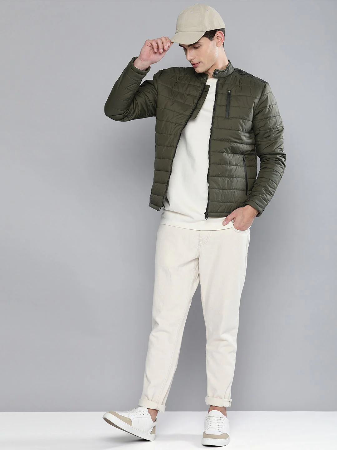 The Indian Garage Co Men Olive Green Padded Jacket - Image 4