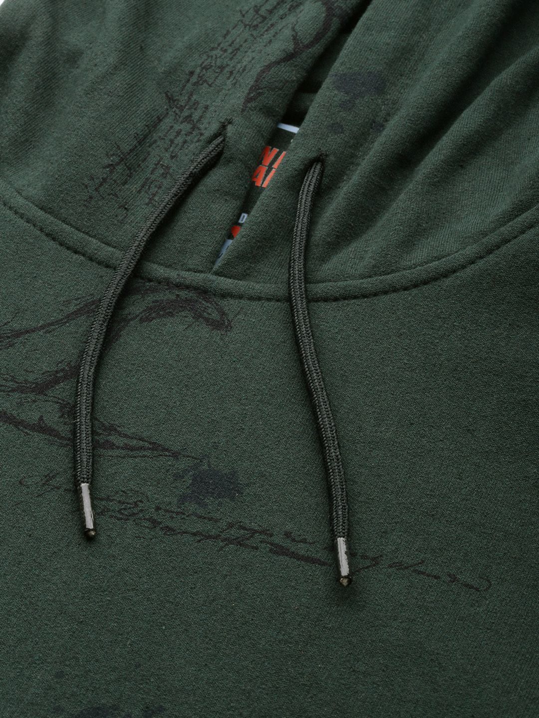 The Indian Garage Co Men Olive Green Printed Hooded Sweatshirt - Image 2