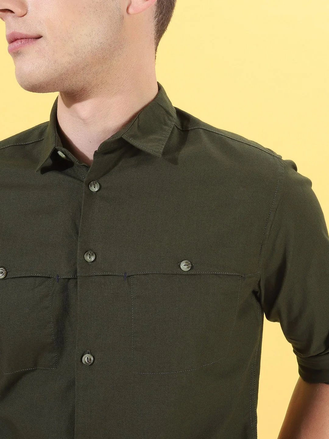 The Indian Garage Co Men Olive Green Slim Fit Solid Casual Shirt - Image 6