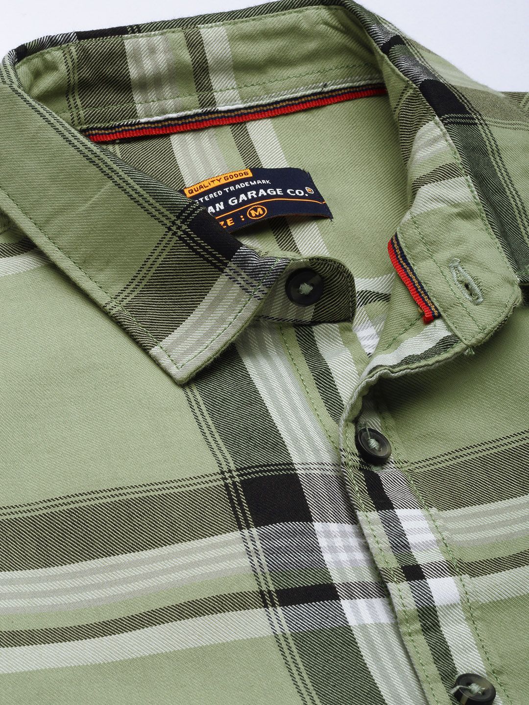 The Indian Garage Co Men Olive Green & White Tartan Checks Checked Cotton Casual Shirt - Image 2