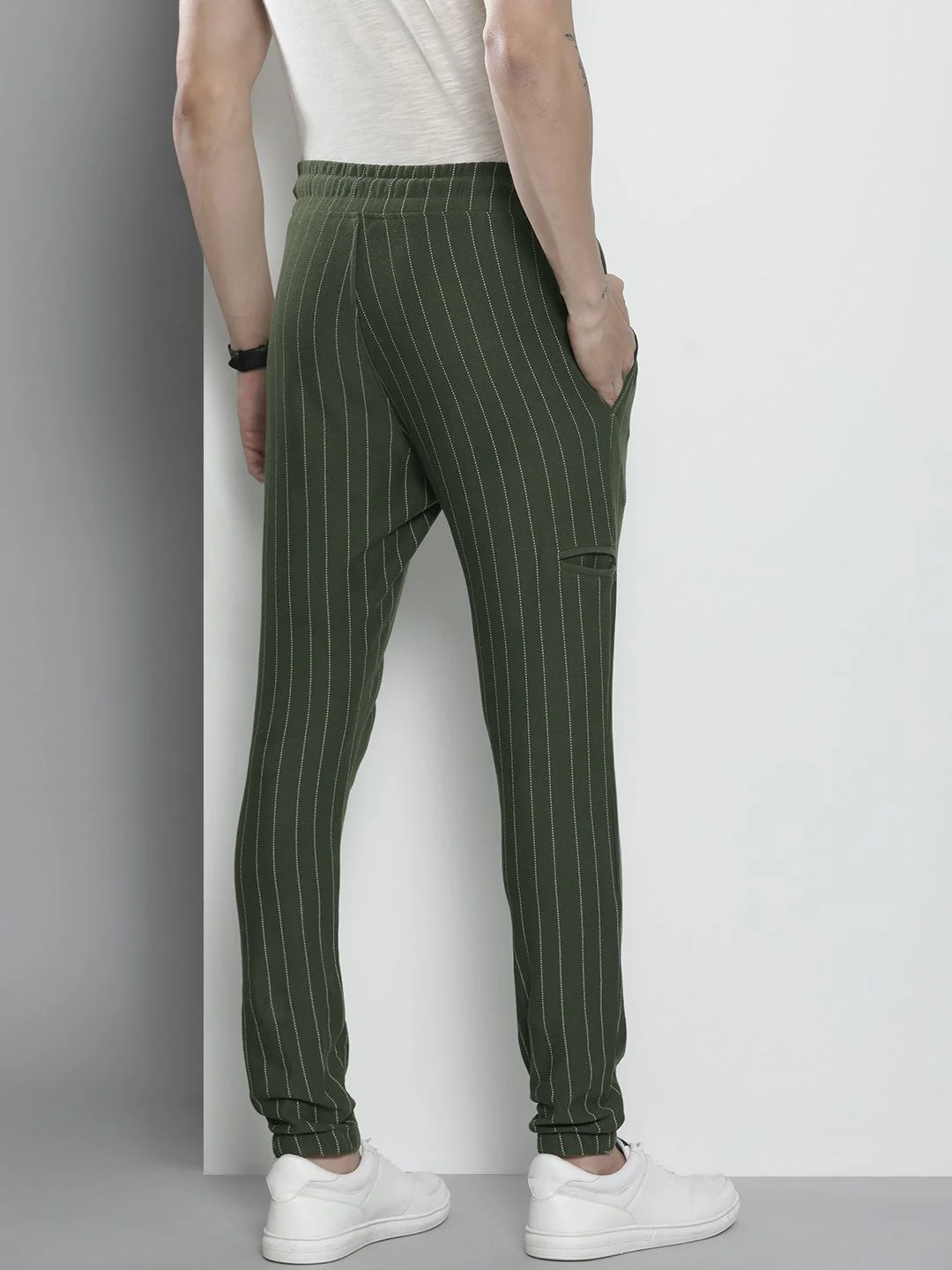 The Indian Garage Co Men Olive Striped Joggers - Image 3