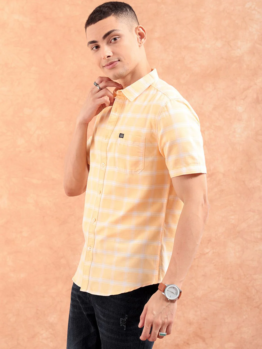 The Indian Garage Co Men Orange Checked Casual Shirt - Image 3