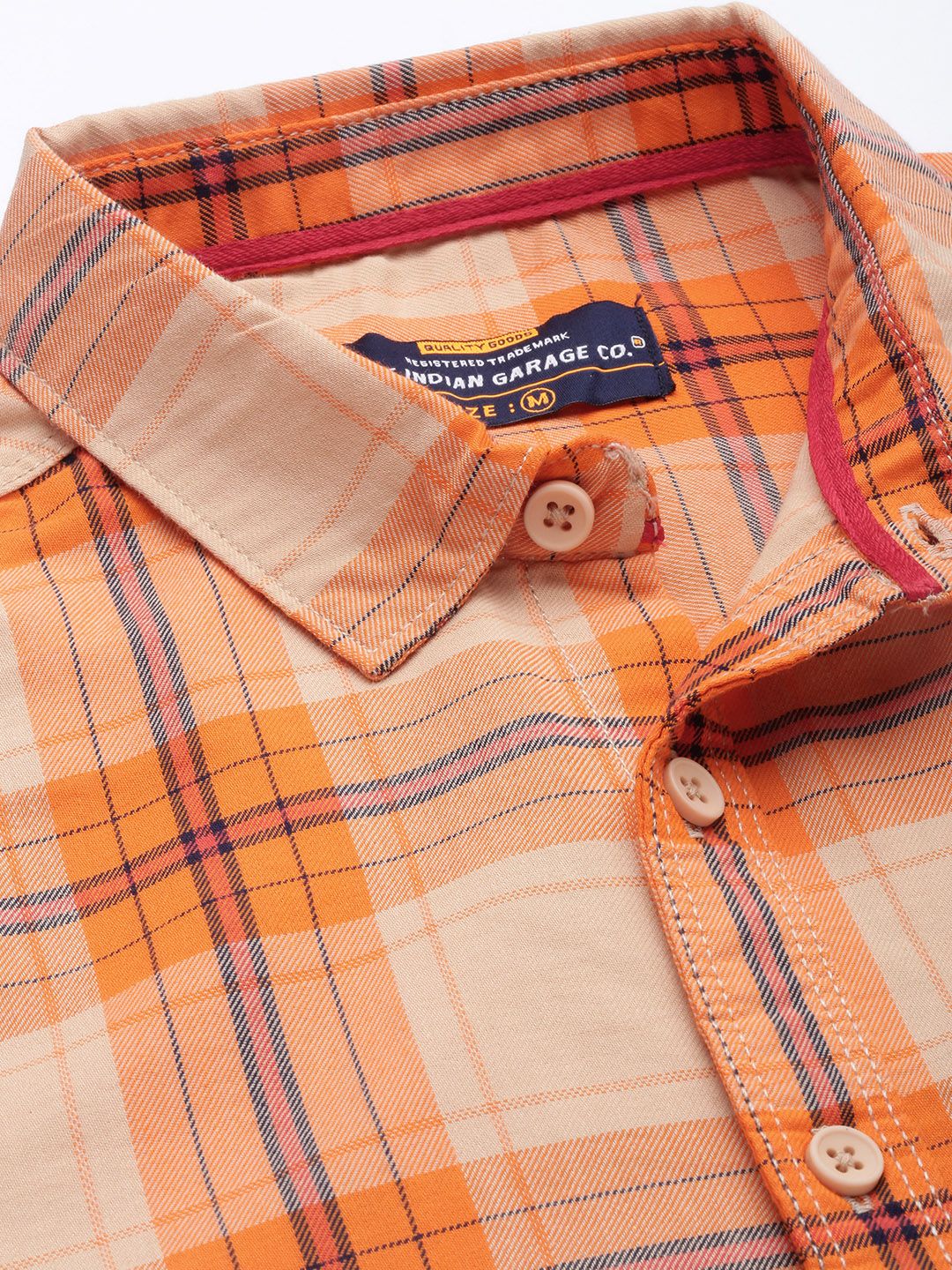 The Indian Garage Co Men Orange Comfort Checked Regular Fit Cotton Casual Shirt - Image 2