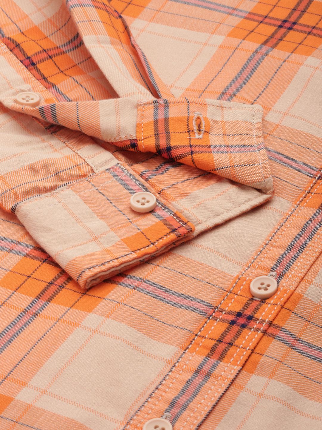 The Indian Garage Co Men Orange Comfort Checked Regular Fit Cotton Casual Shirt - Image 3