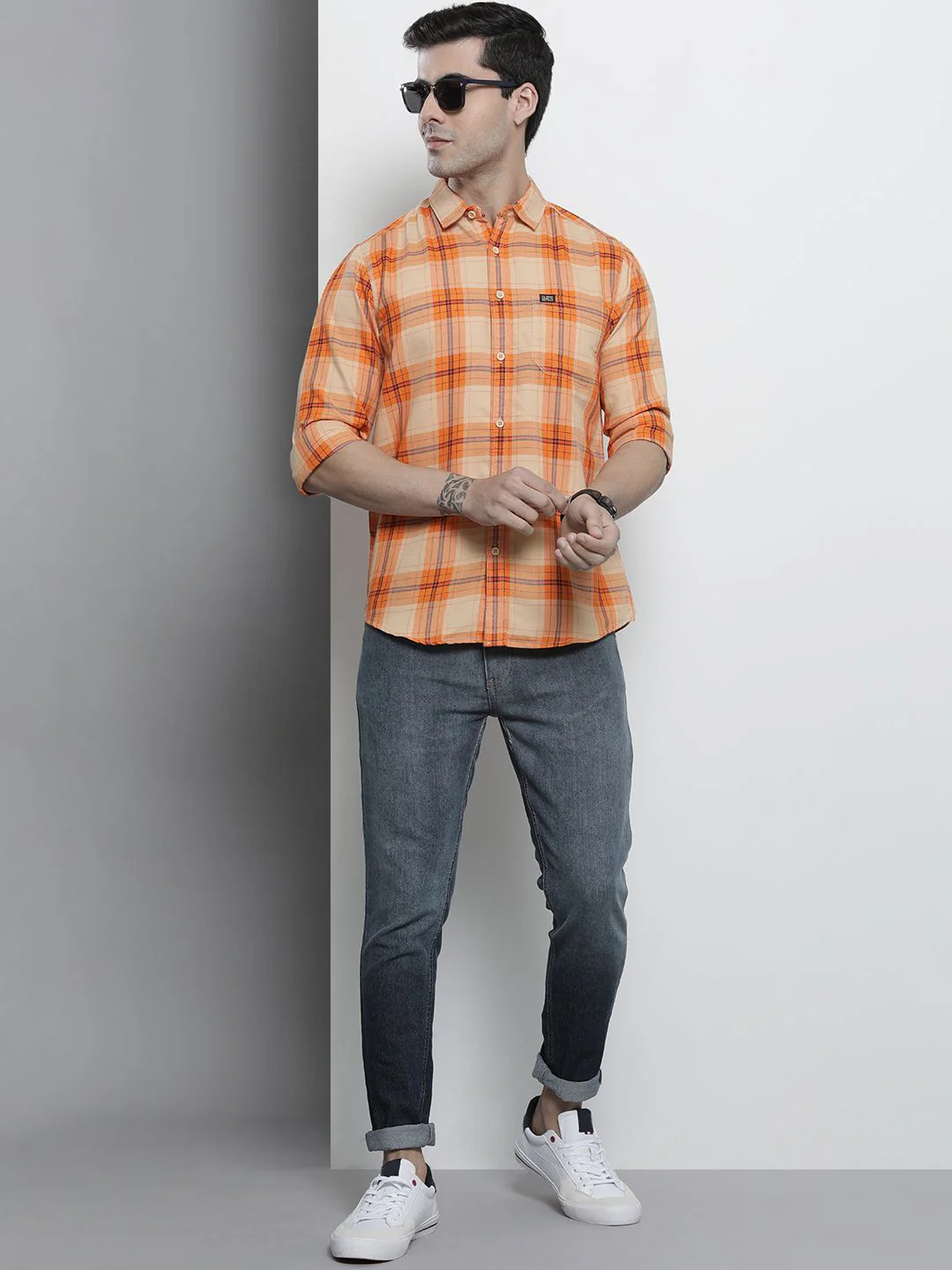 The Indian Garage Co Men Orange Comfort Checked Regular Fit Cotton Casual Shirt - Image 6