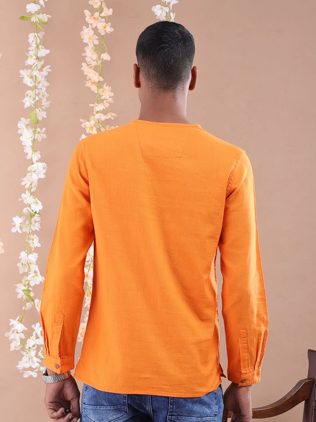 The Indian Garage Co Men Orange Gotta Patti Floral Anarkali Kurta - Image 5