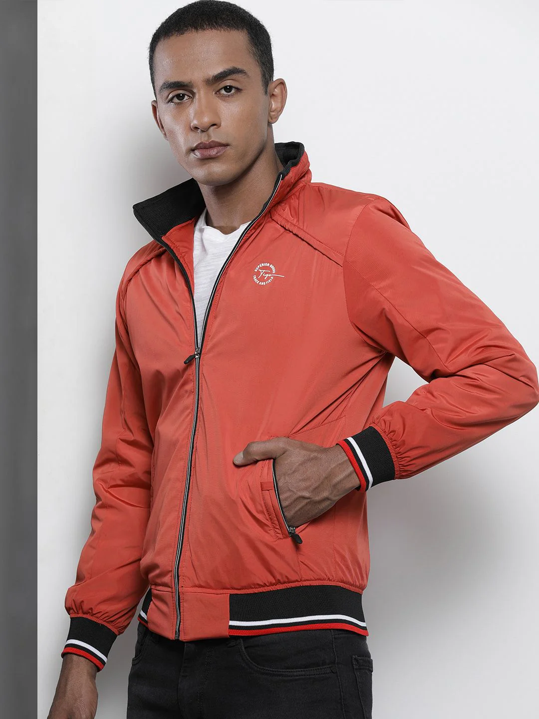 The Indian Garage Co Men Orange Solid Biker Jacket - Image 3