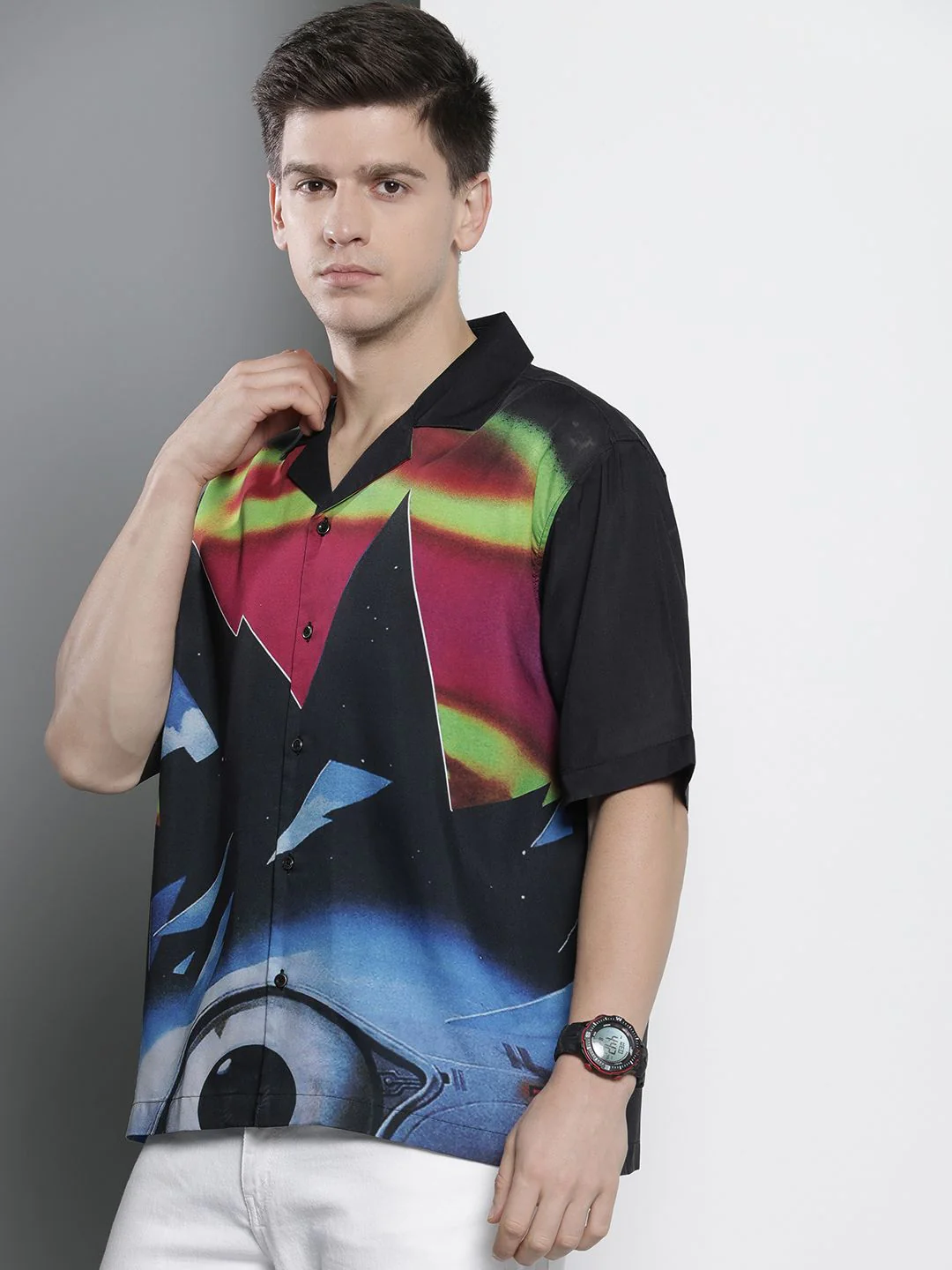 The Indian Garage Co Men Oversized Abstract Printed Resortwear Shirt - Image 3