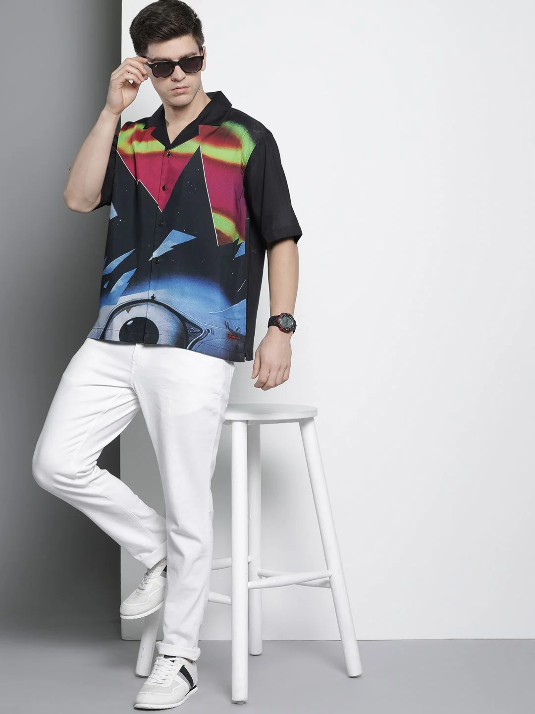 The Indian Garage Co Men Oversized Abstract Printed Resortwear Shirt - Image 4