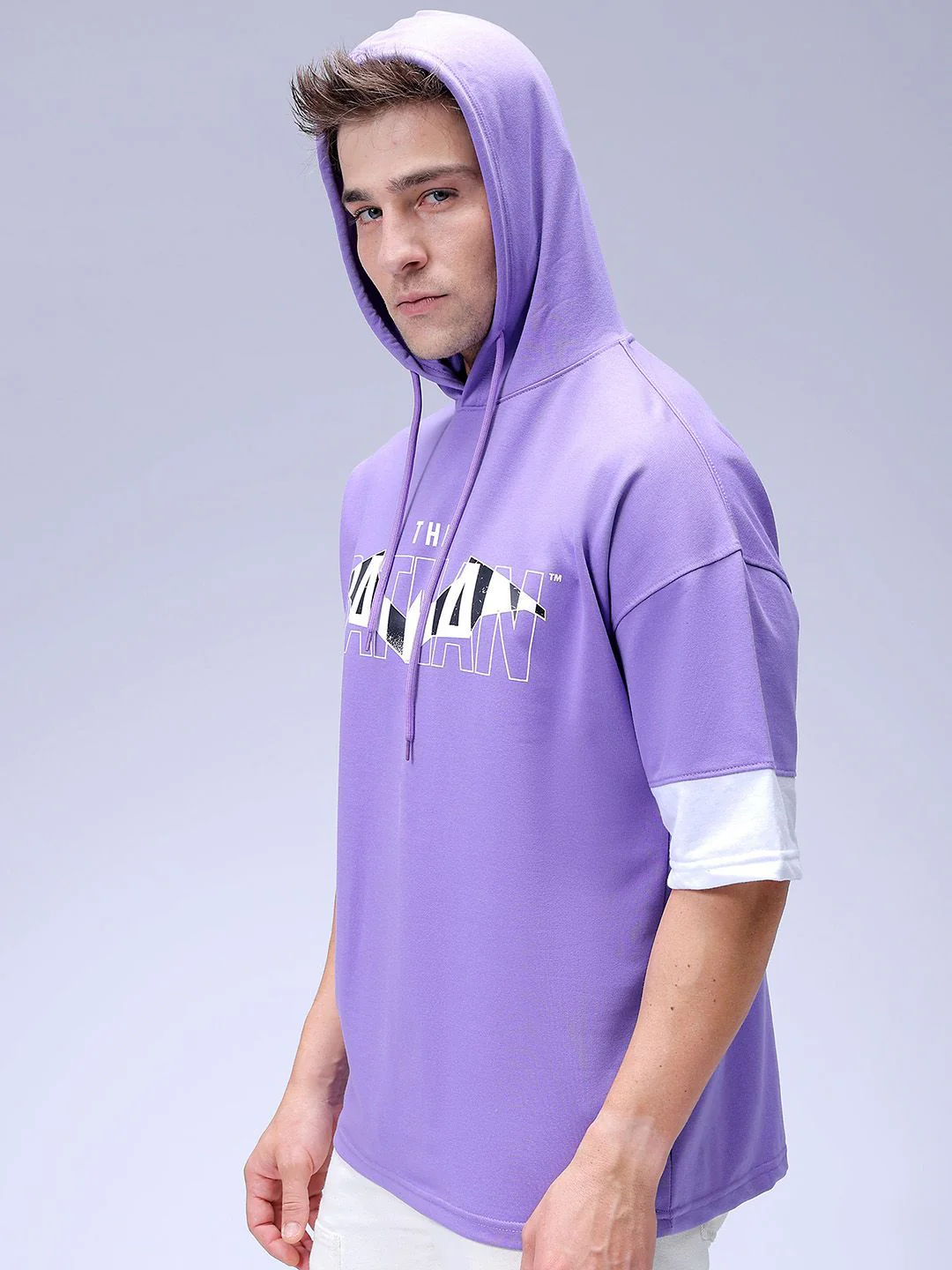 The Indian Garage Co Men Oversized Batman Printed Overhead Hooded Sweatshirt - Image 3