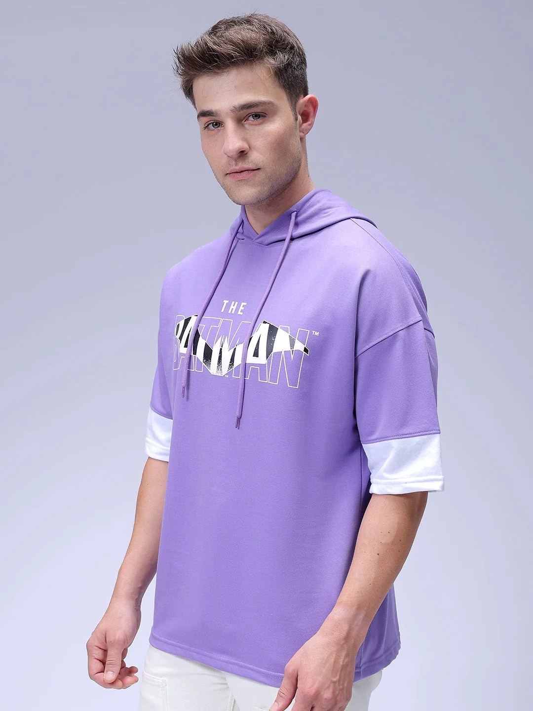 The Indian Garage Co Men Oversized Batman Printed Overhead Hooded Sweatshirt - Image 7