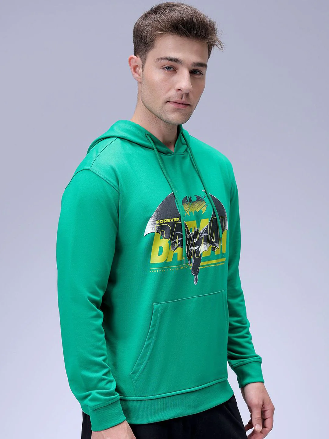 The Indian Garage Co Men Oversized Batman Printed Overhead Hooded Sweatshirt - Image 5