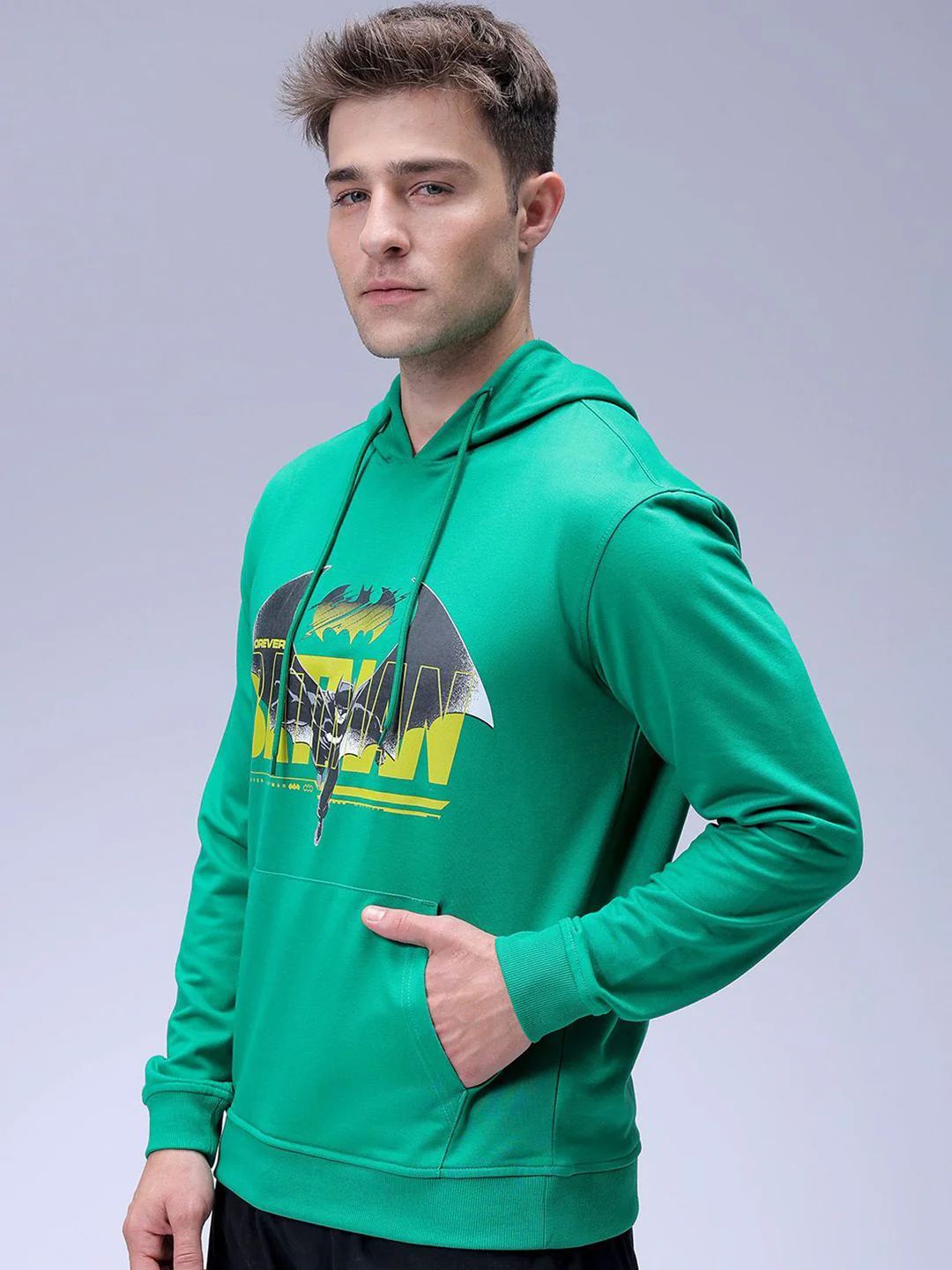 The Indian Garage Co Men Oversized Batman Printed Overhead Hooded Sweatshirt - Image 7