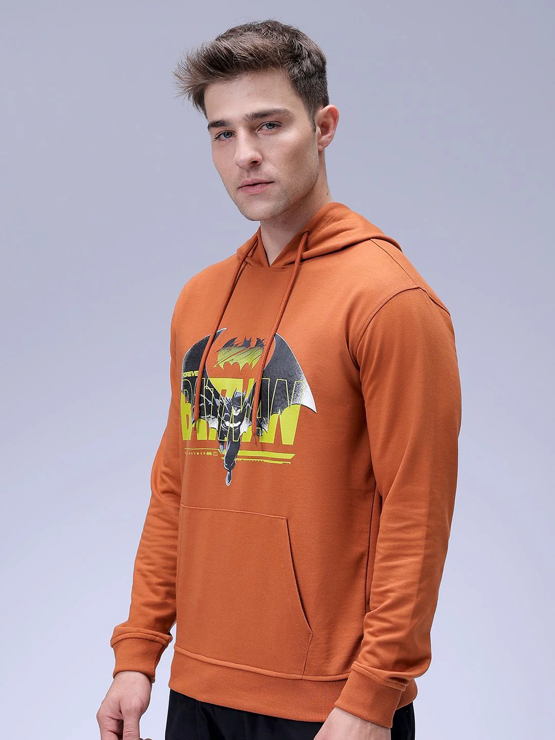 The Indian Garage Co Men Oversized Batman Printed Overhead Hooded Sweatshirt - Image 7