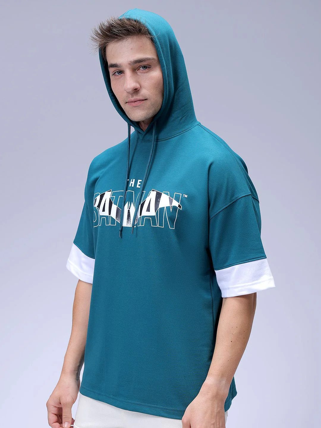 The Indian Garage Co Men Oversized Batman Printed Overhead Hooded Sweatshirt - Image 3