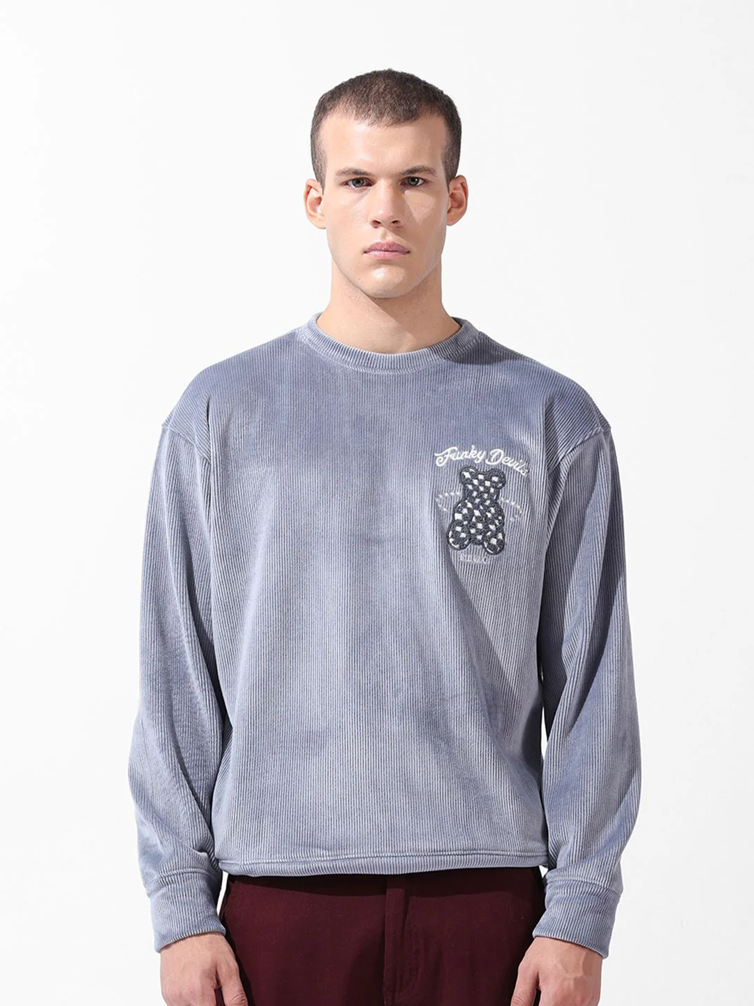The Indian Garage Co Men Oversized Self Design Corduroy Crew Neck Sweatshirt - Image 2