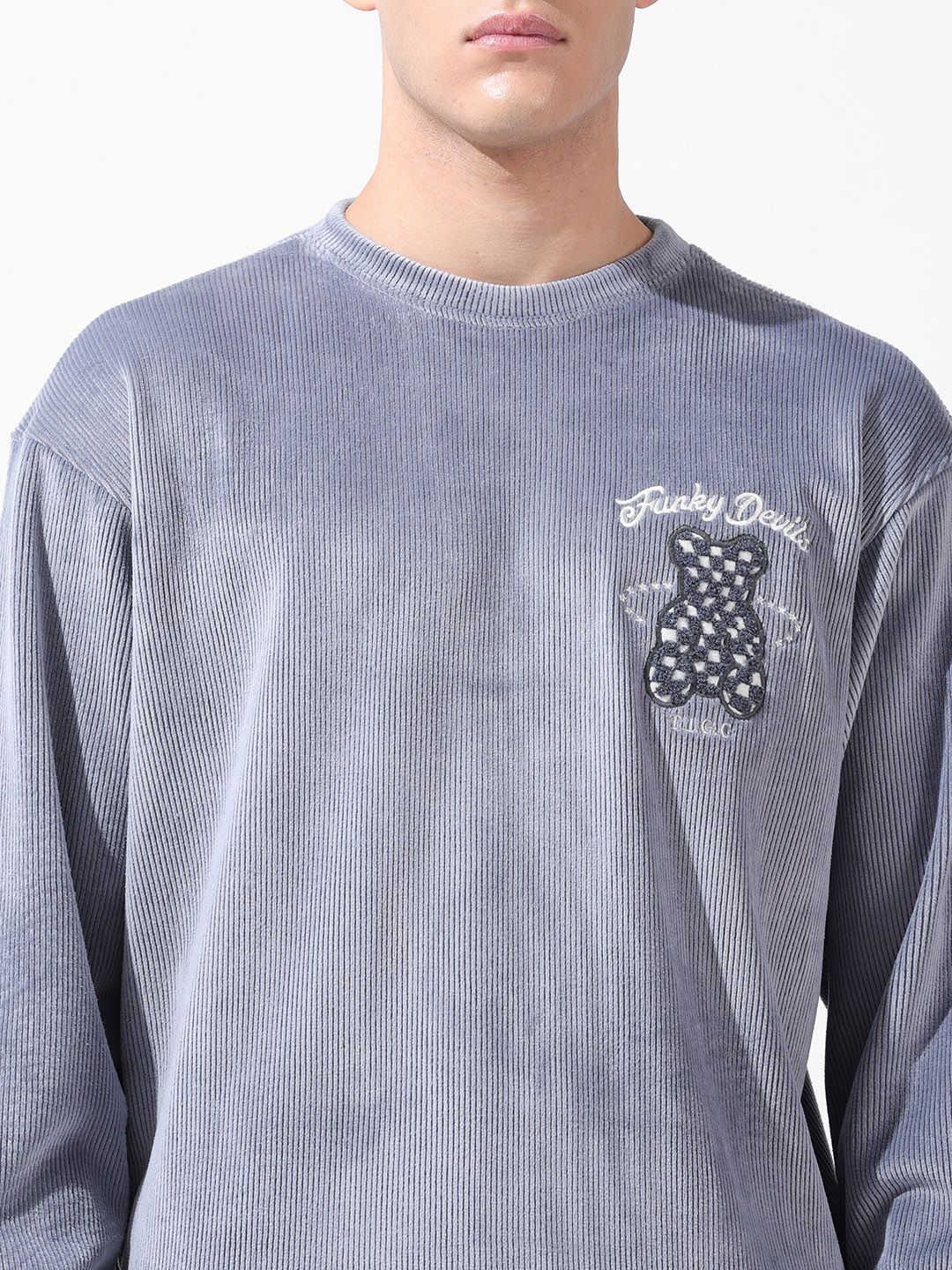 The Indian Garage Co Men Oversized Self Design Corduroy Crew Neck Sweatshirt - Image 3
