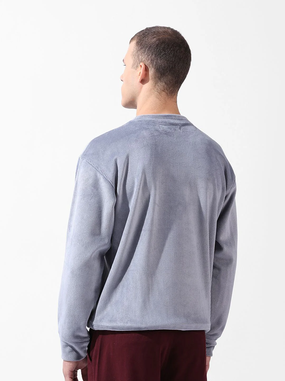 The Indian Garage Co Men Oversized Self Design Corduroy Crew Neck Sweatshirt - Image 6