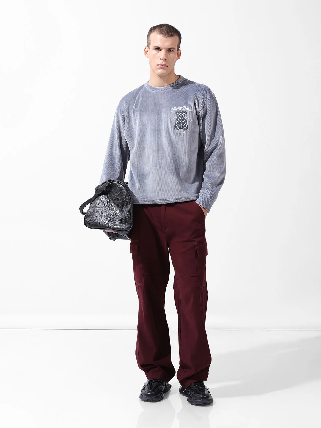 The Indian Garage Co Men Oversized Self Design Corduroy Crew Neck Sweatshirt - Image 7