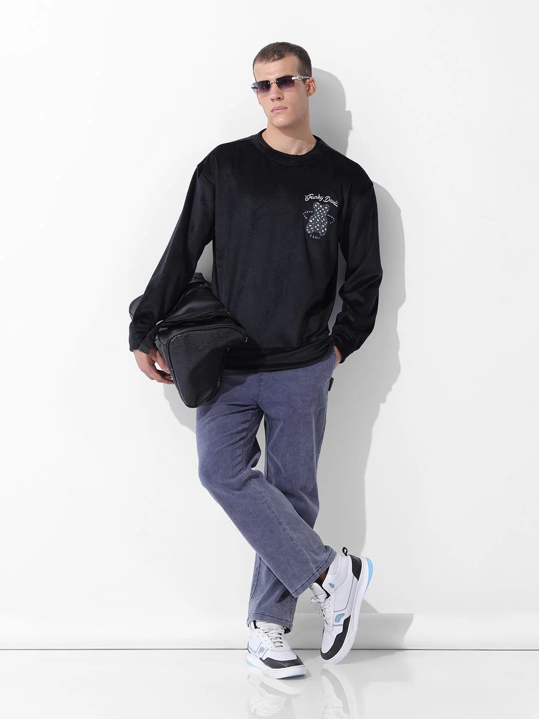 The Indian Garage Co Men Oversized Self Design Corduroy Crew Neck Sweatshirt - Image 7