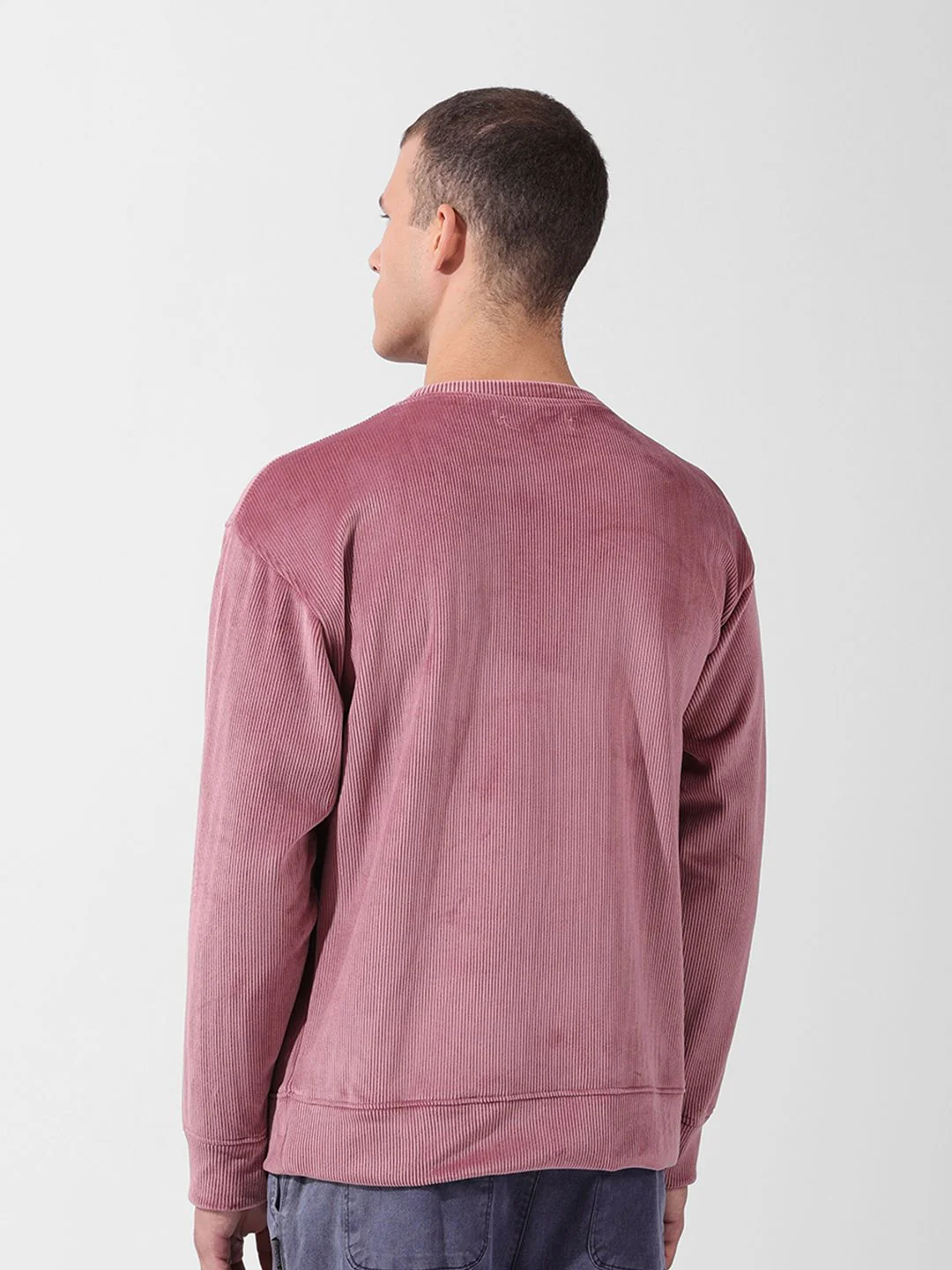 The Indian Garage Co Men Oversized Self Design Corduroy Crew Neck Sweatshirt - Image 4