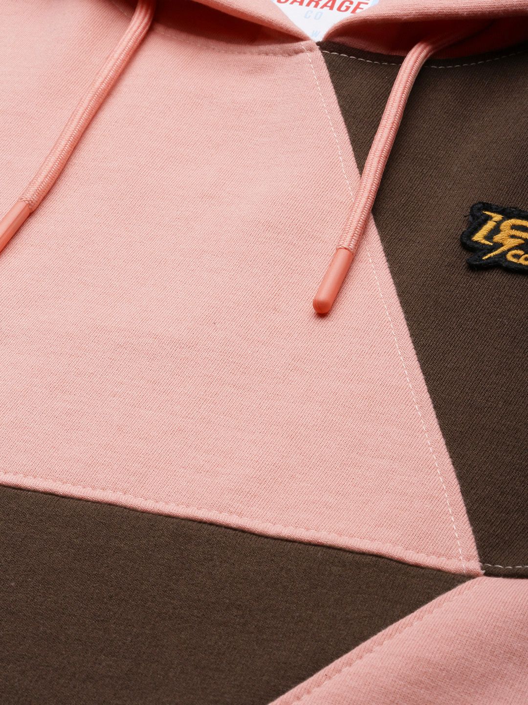 The Indian Garage Co Men Peach-Coloured Colourblocked Hooded Sweatshirt - Image 2