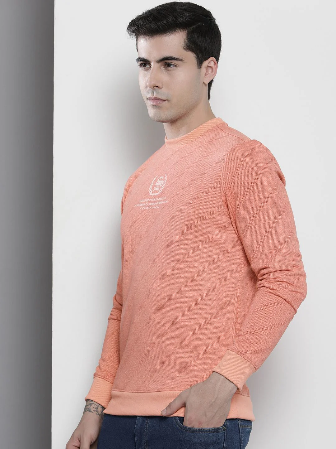 The Indian Garage Co Men Peach-Coloured Printed Sweatshirt - Image 3
