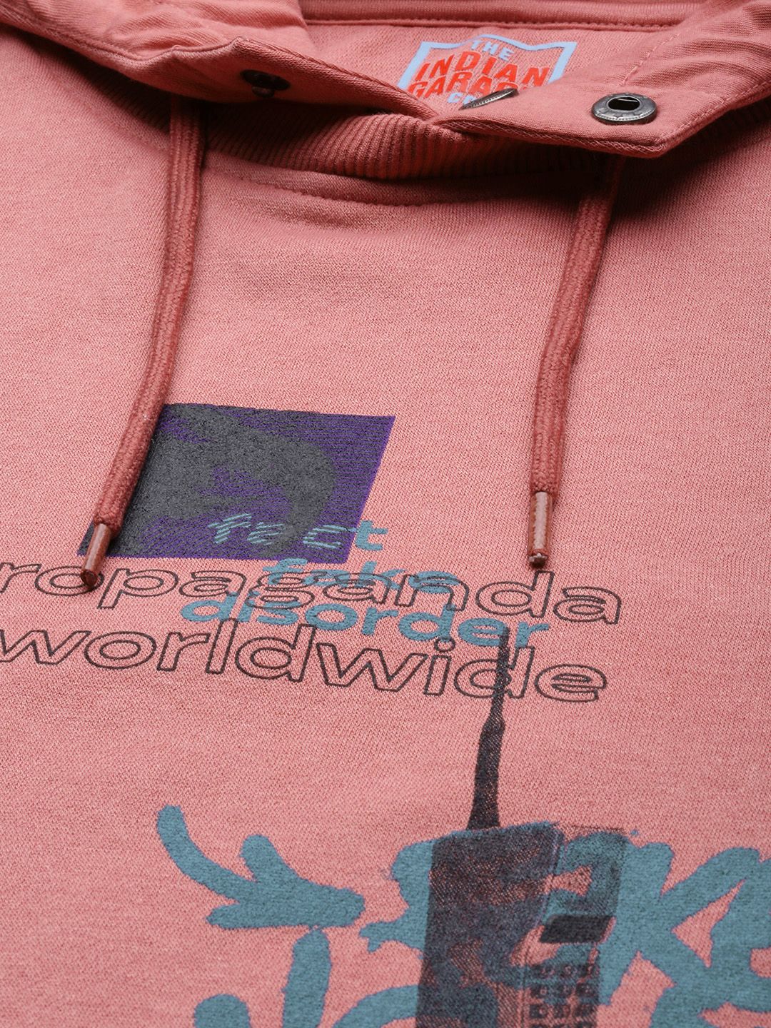 The Indian Garage Co Men Pink Printed Hooded Sweatshirt - Image 2