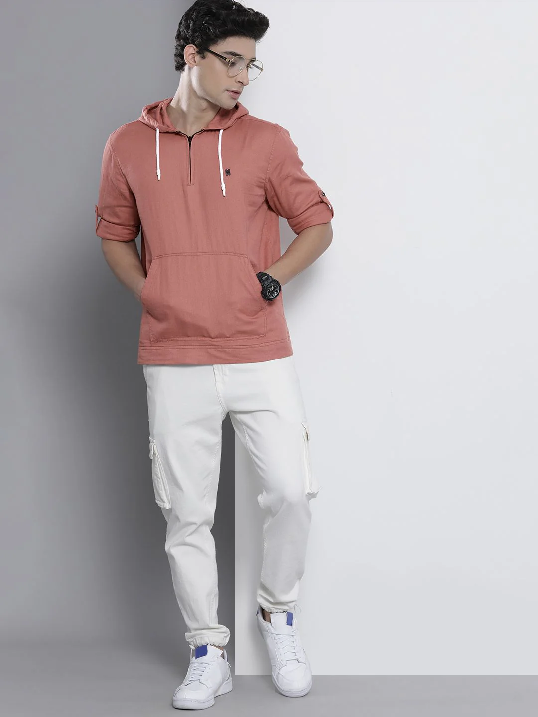 The Indian Garage Co Men Pink Solid Pure Cotton Hooded Sweatshirt-Style Shirt - Image 4