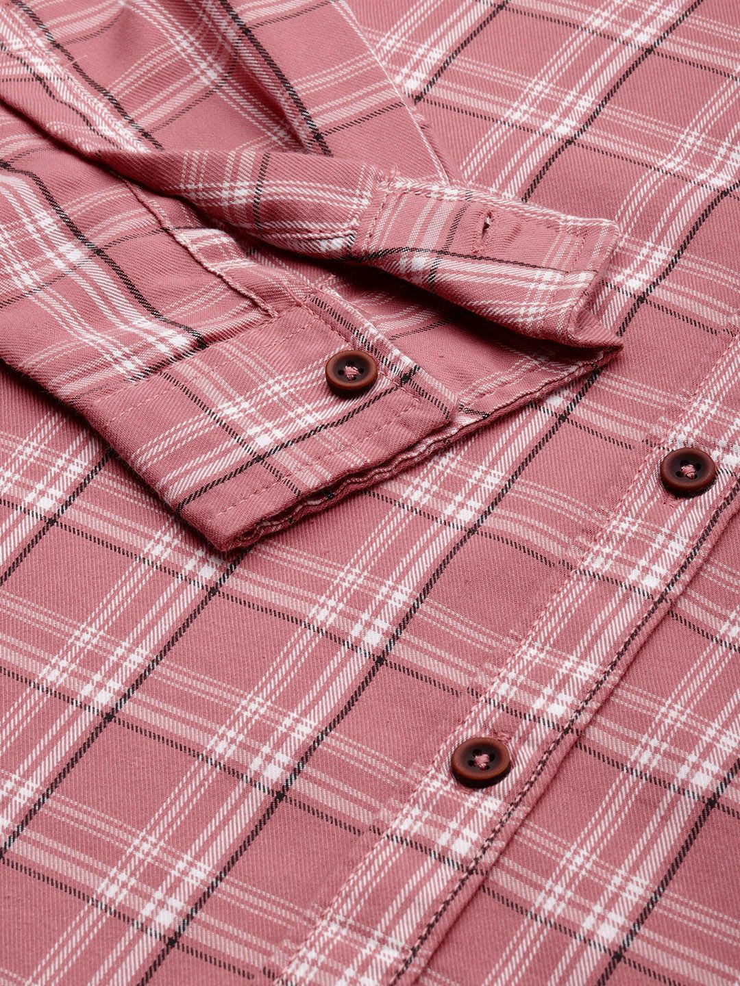 The Indian Garage Co Men Pink & White Checked Cotton Casual Shirt - Image 3