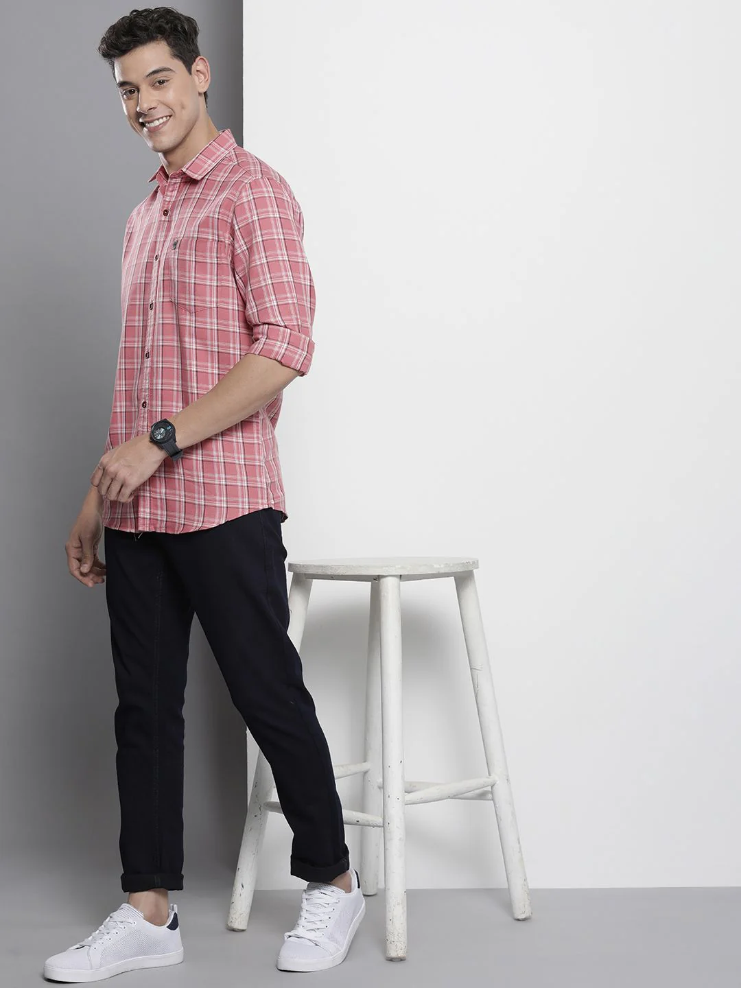 The Indian Garage Co Men Pink & White Checked Cotton Casual Shirt - Image 6