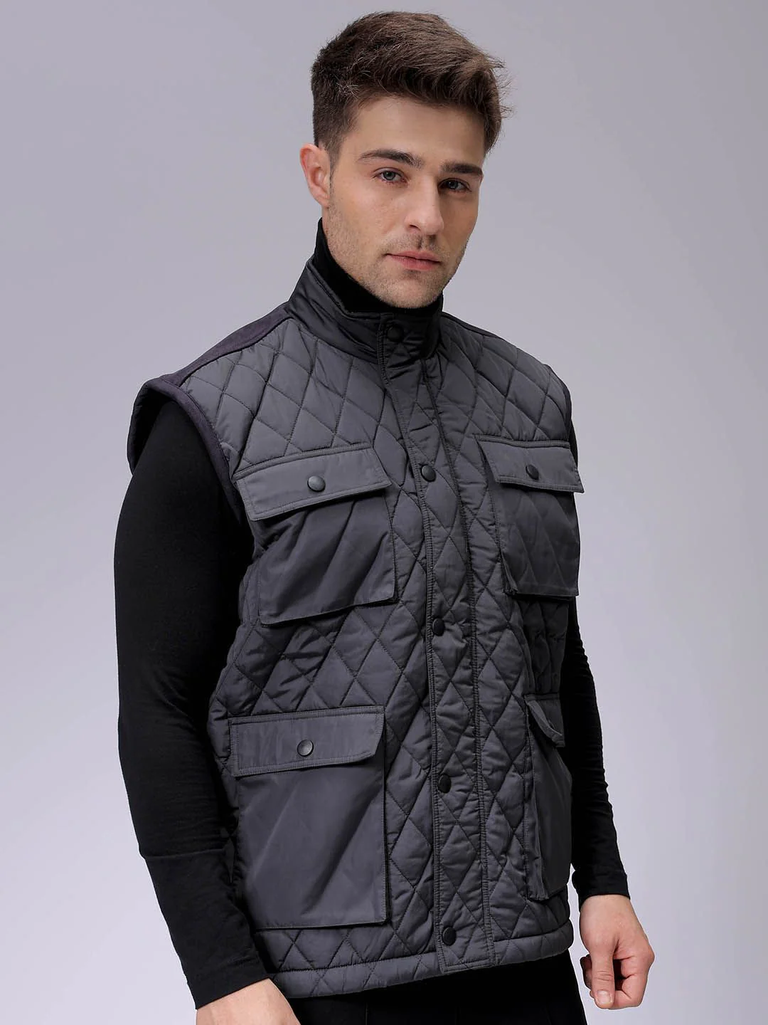 The Indian Garage Co Men Puffer Jacket with Patchwork - Image 3