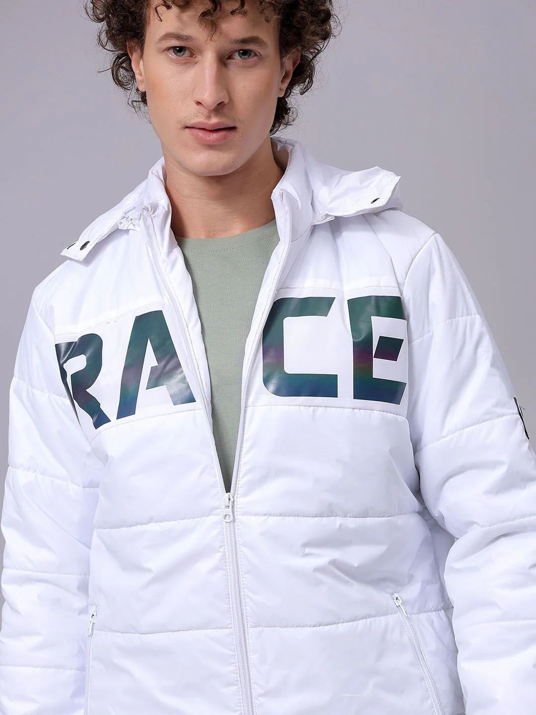 The Indian Garage Co Men Puffer Jacket with Patchwork - Image 2
