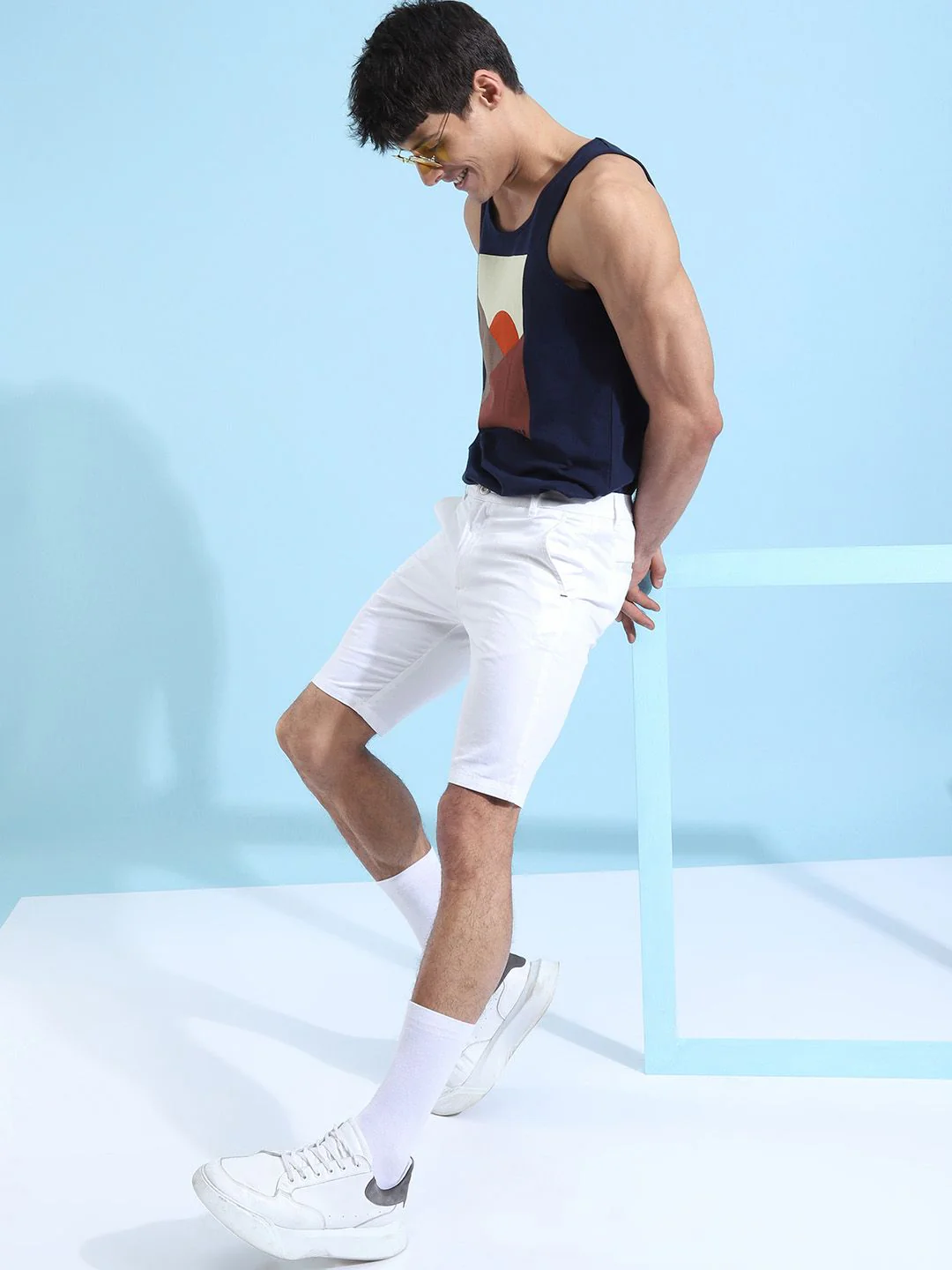 The Indian Garage Co Men Pure Cotton Solid Slim Fit Regular Shorts - Image 2