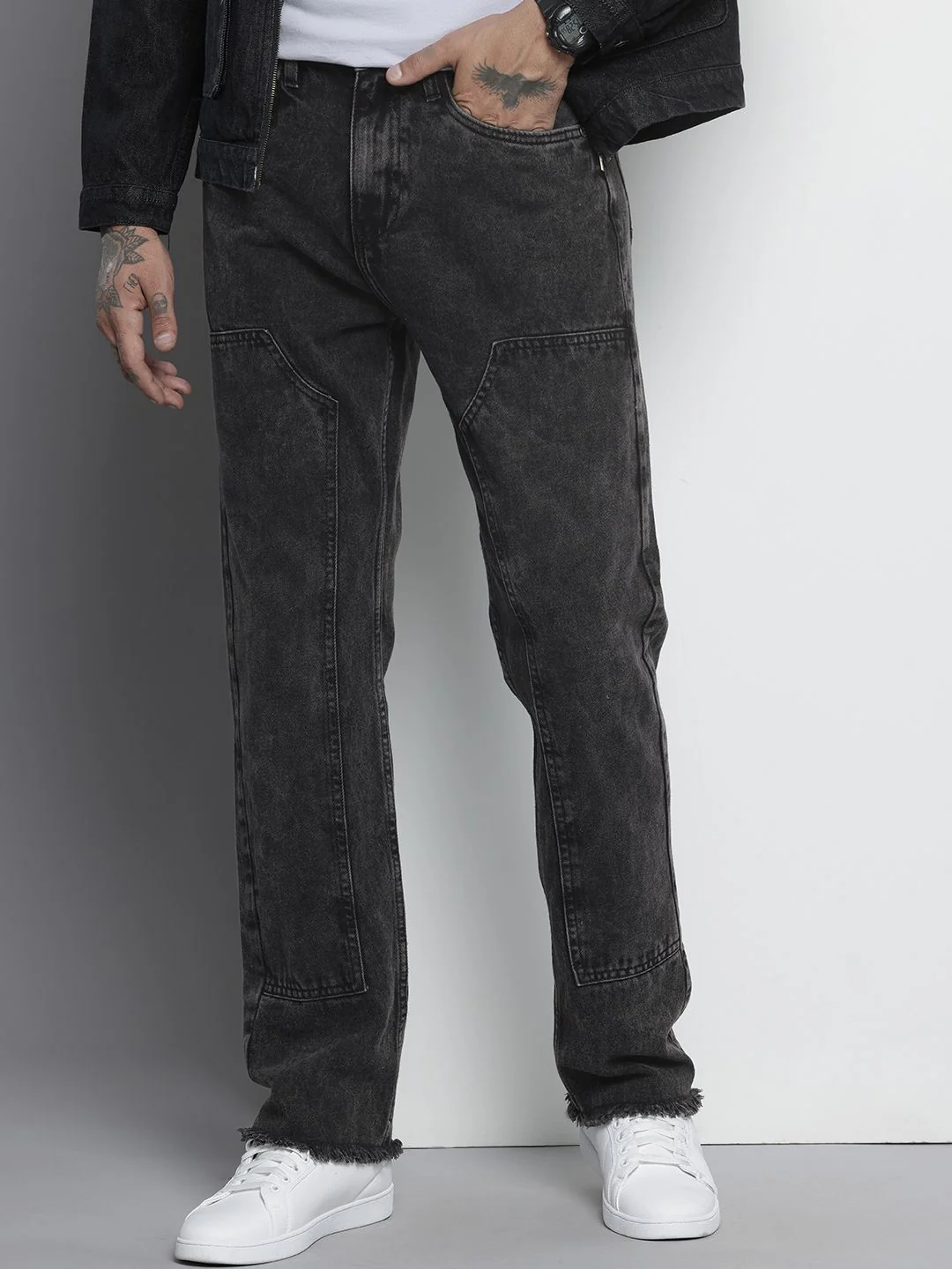 The Indian Garage Co Men Pure Cotton Vintage Straight Fit Light Fade Jeans