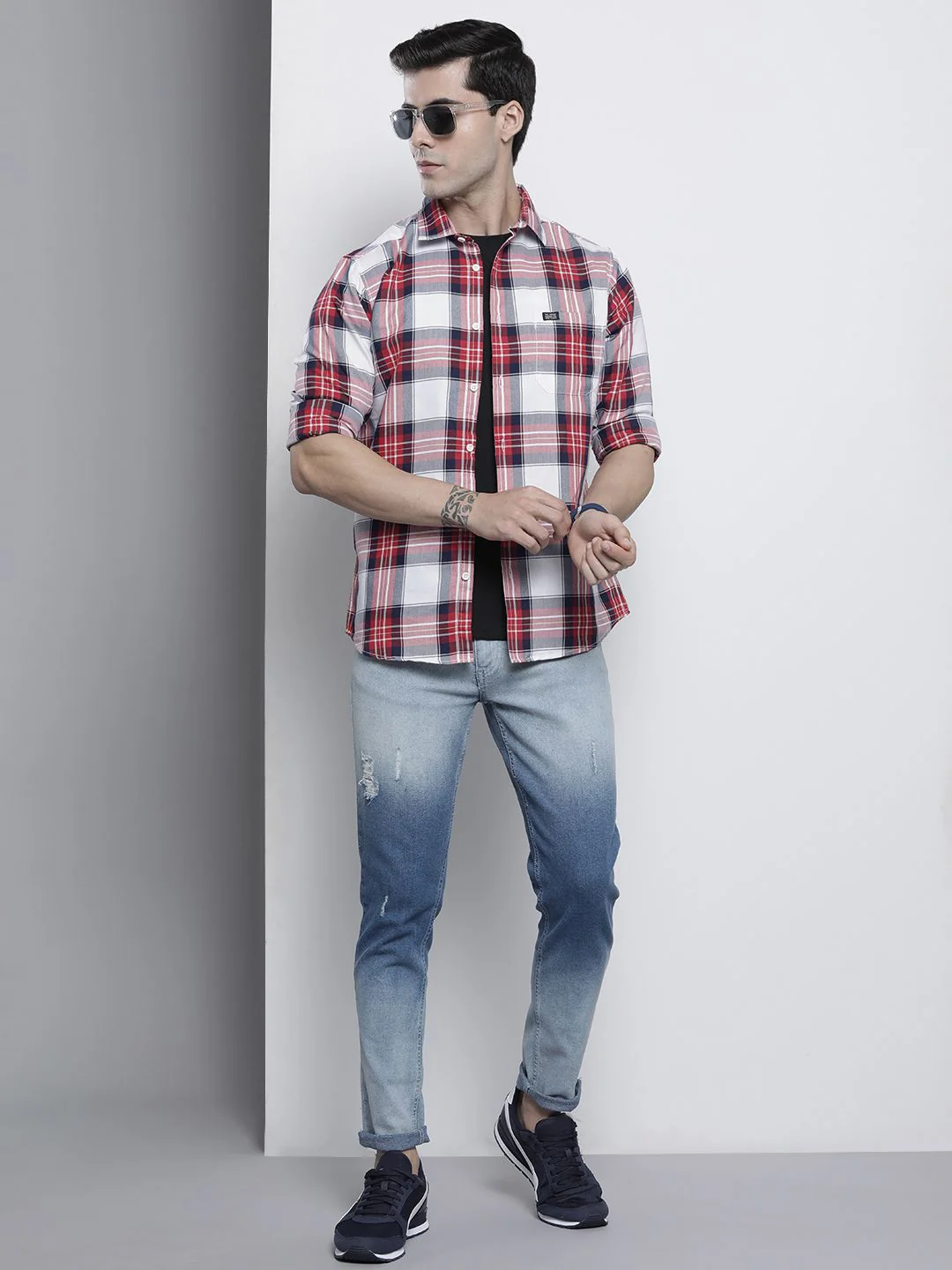 The Indian Garage Co Men Red Comfort Tartan Checks Checked Casual Shirt - Image 6