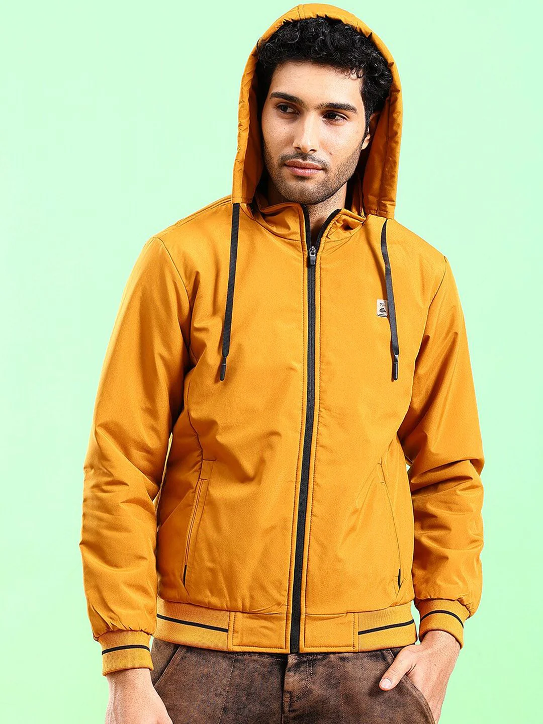 The Indian Garage Co Men Regular Fit Bomber Jacket with Detachable Hood - Image 6