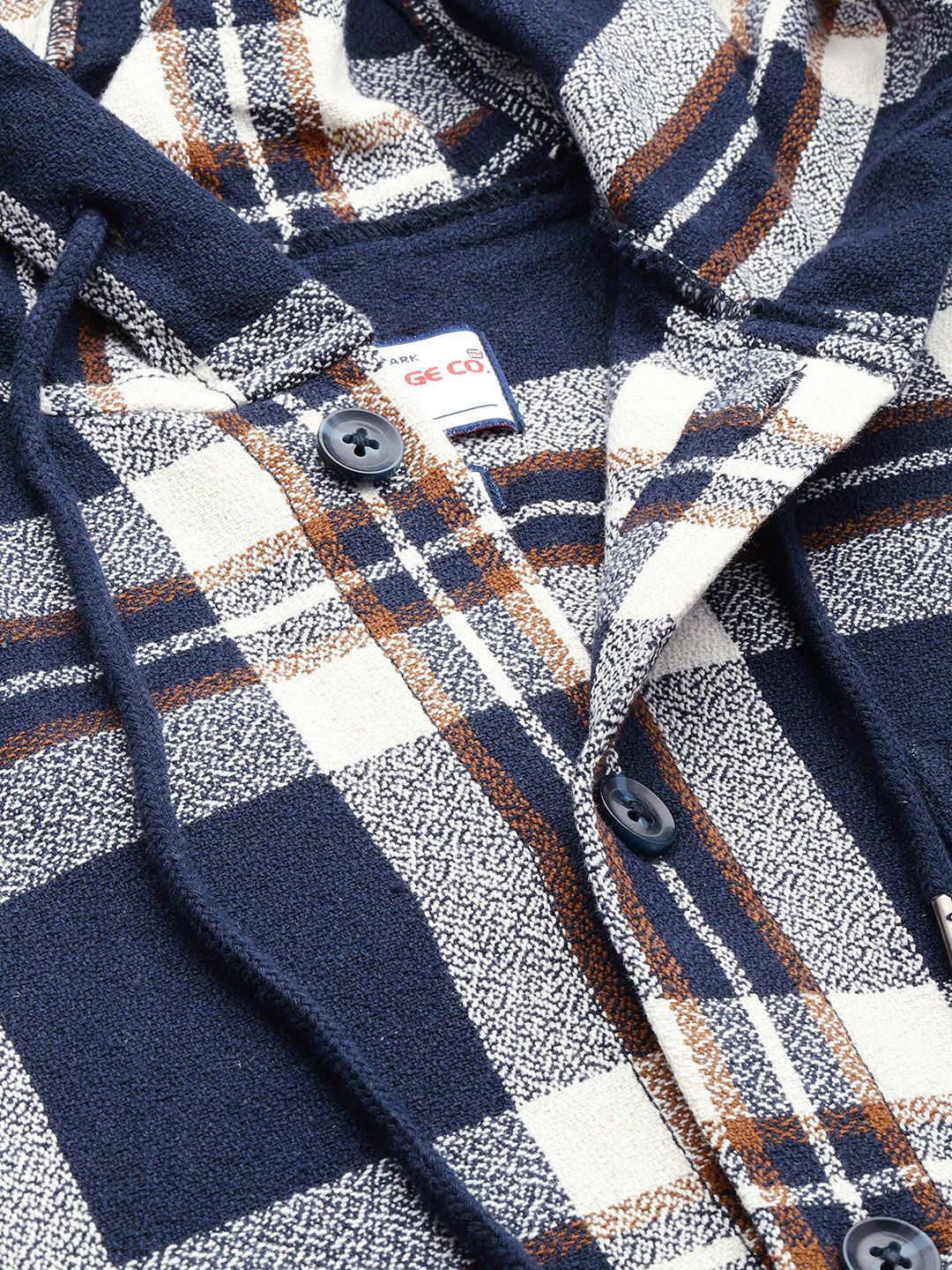 The Indian Garage Co Men Regular Fit Checked Casual Hooded Overshirt - Image 2