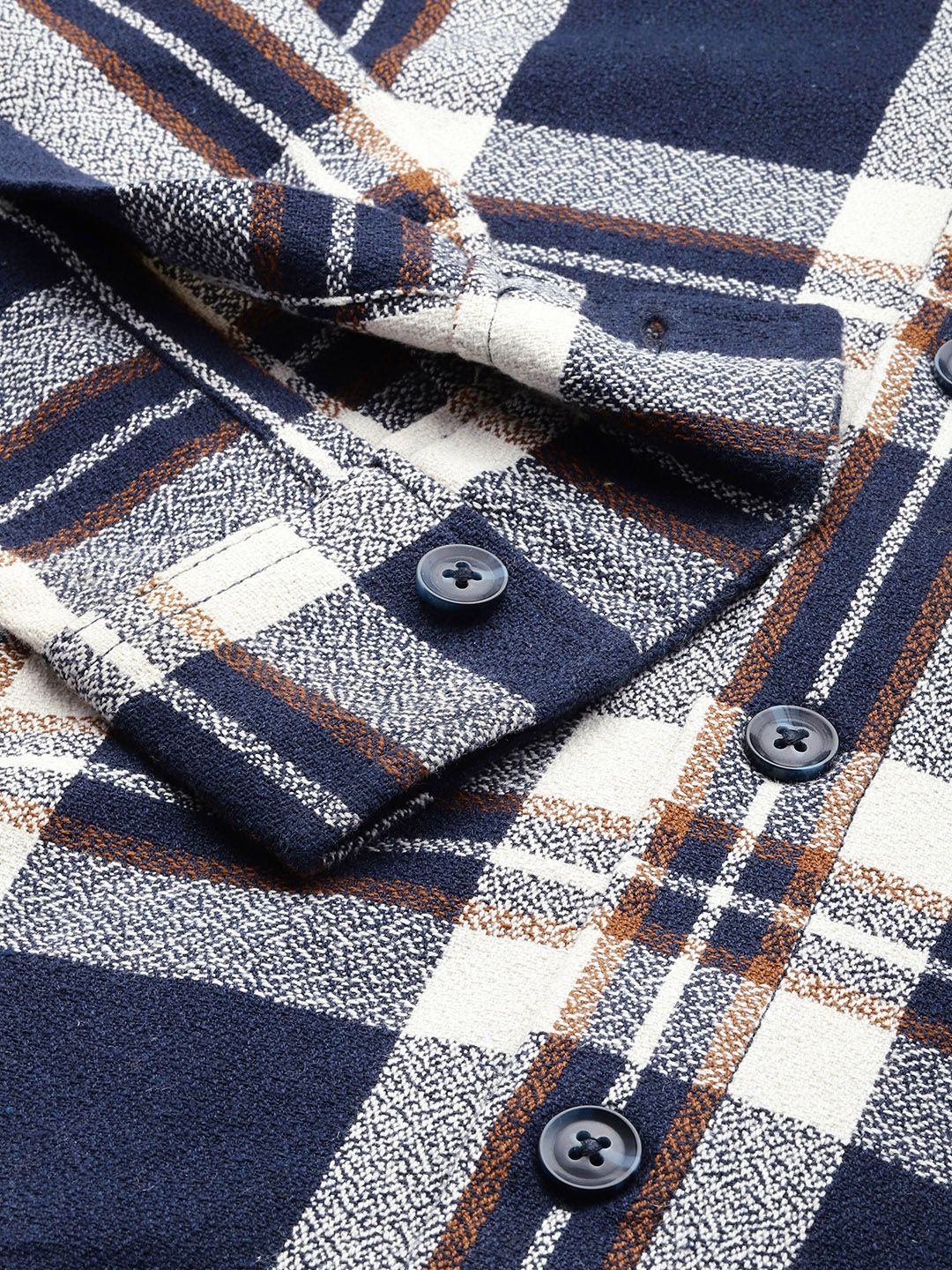 The Indian Garage Co Men Regular Fit Checked Casual Hooded Overshirt - Image 3