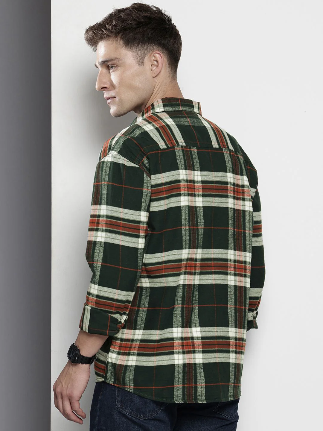 The Indian Garage Co Men Regular Fit Checkered Double Flap Casual Shirt - Image 4