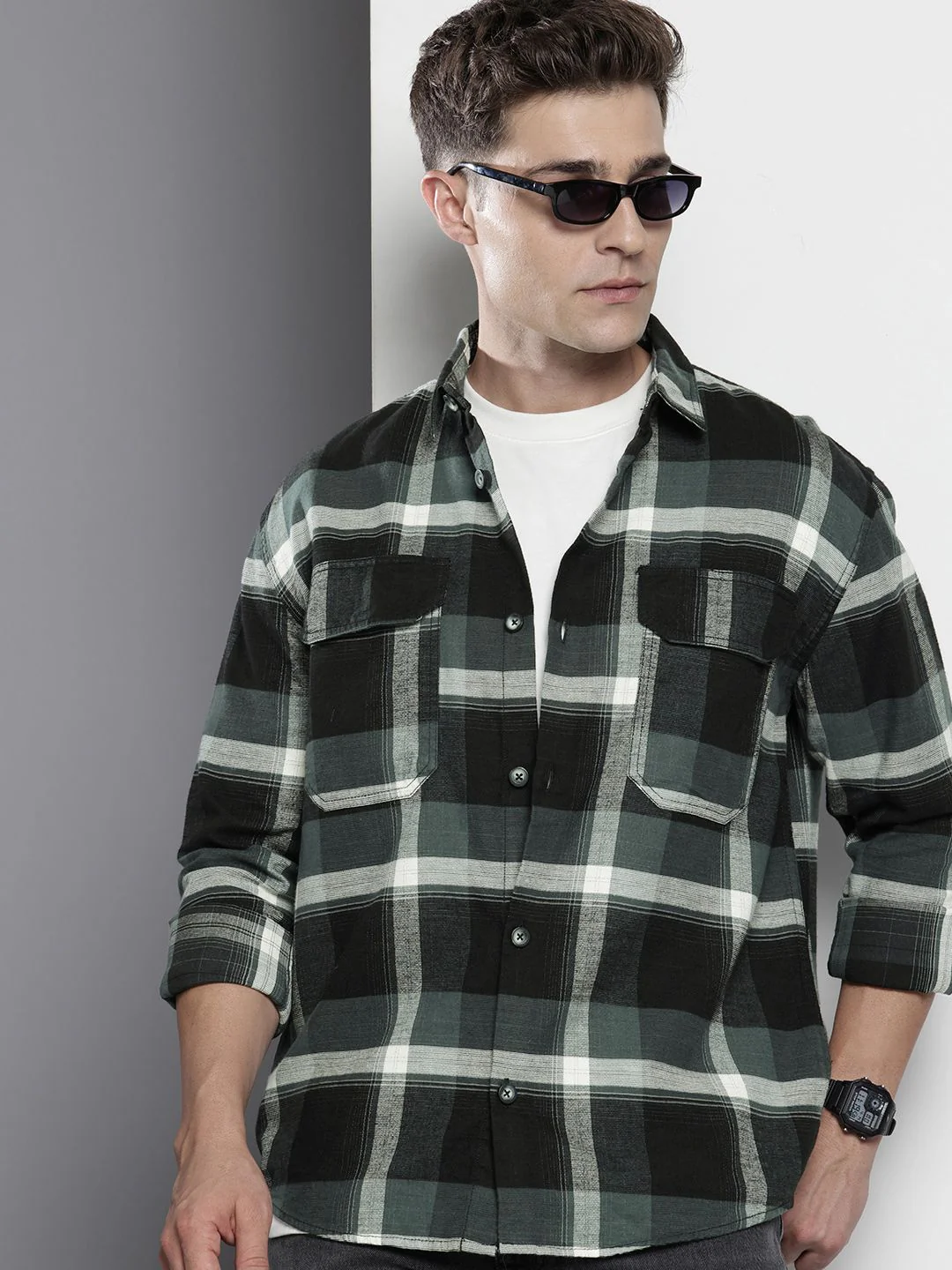 The Indian Garage Co Men Regular Fit Checkered Double Flap Casual Shirt