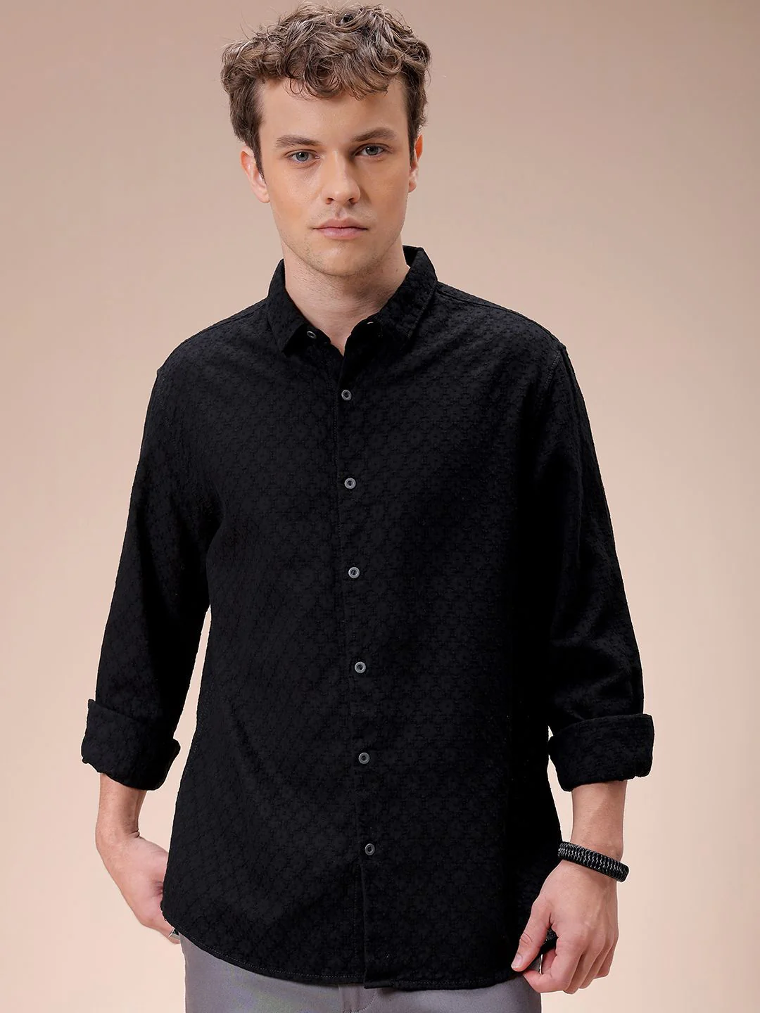 The Indian Garage Co Men Regular Fit Dobby Textured Resortwear Shirt - Image 2