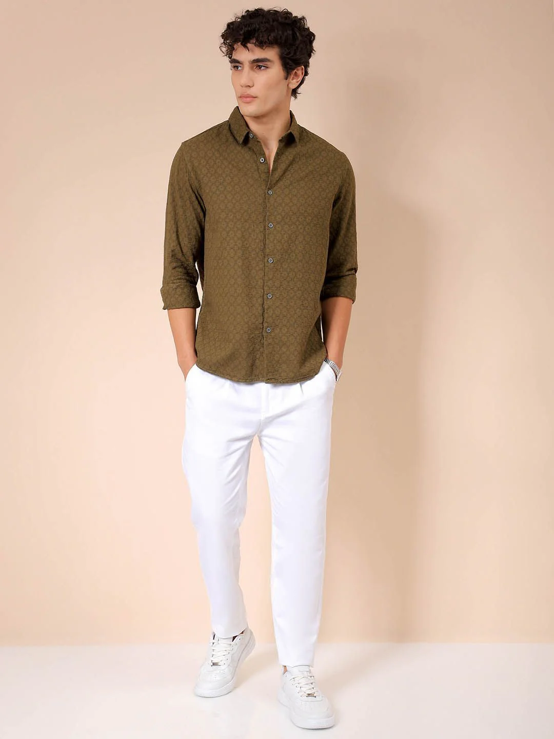 The Indian Garage Co Men Regular Fit Dobby Textured Resortwear Shirt - Image 4