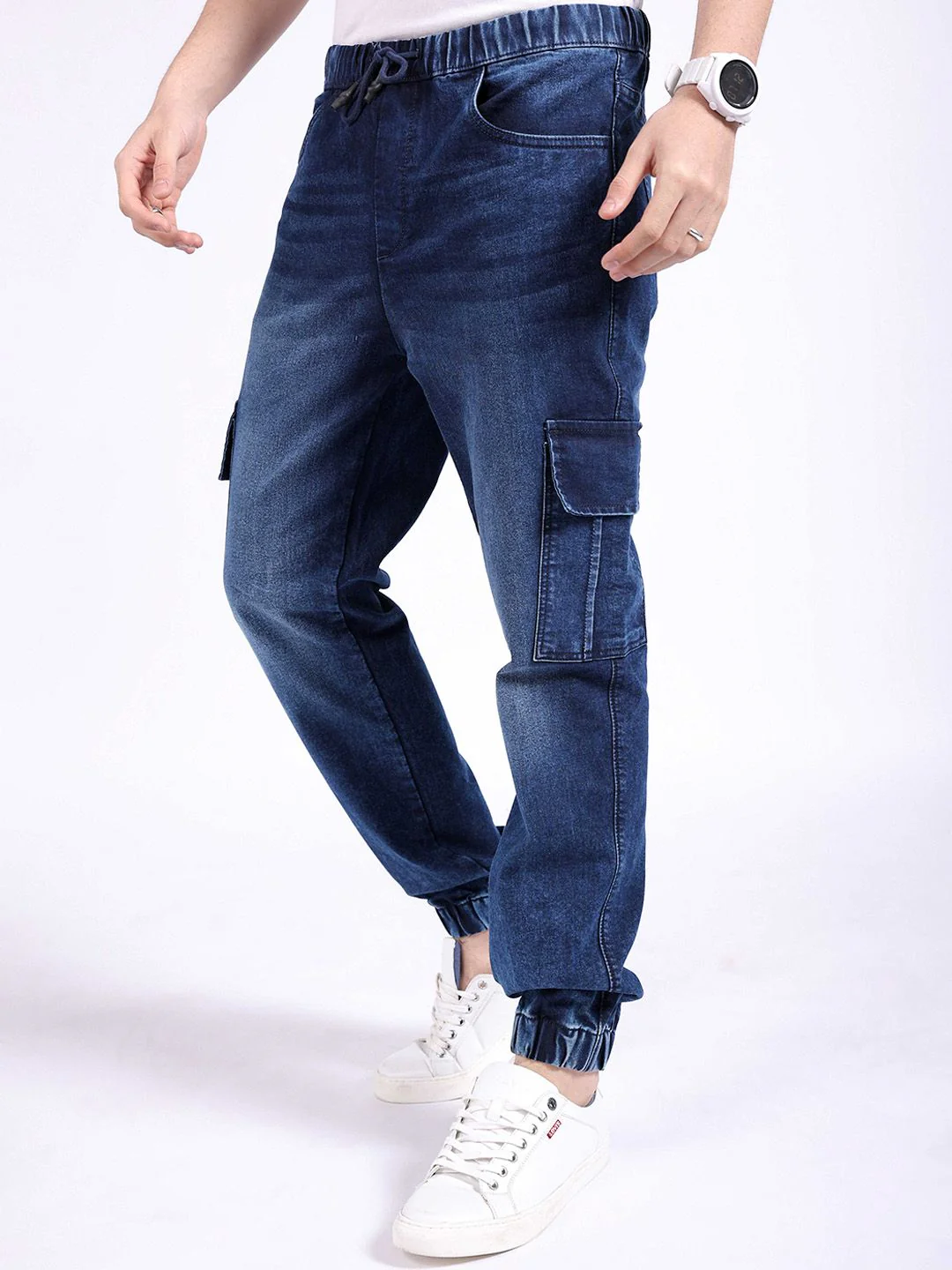 The Indian Garage Co Men Regular Fit Mid-Rise Cotton Cargo Jogger Jeans - Image 2