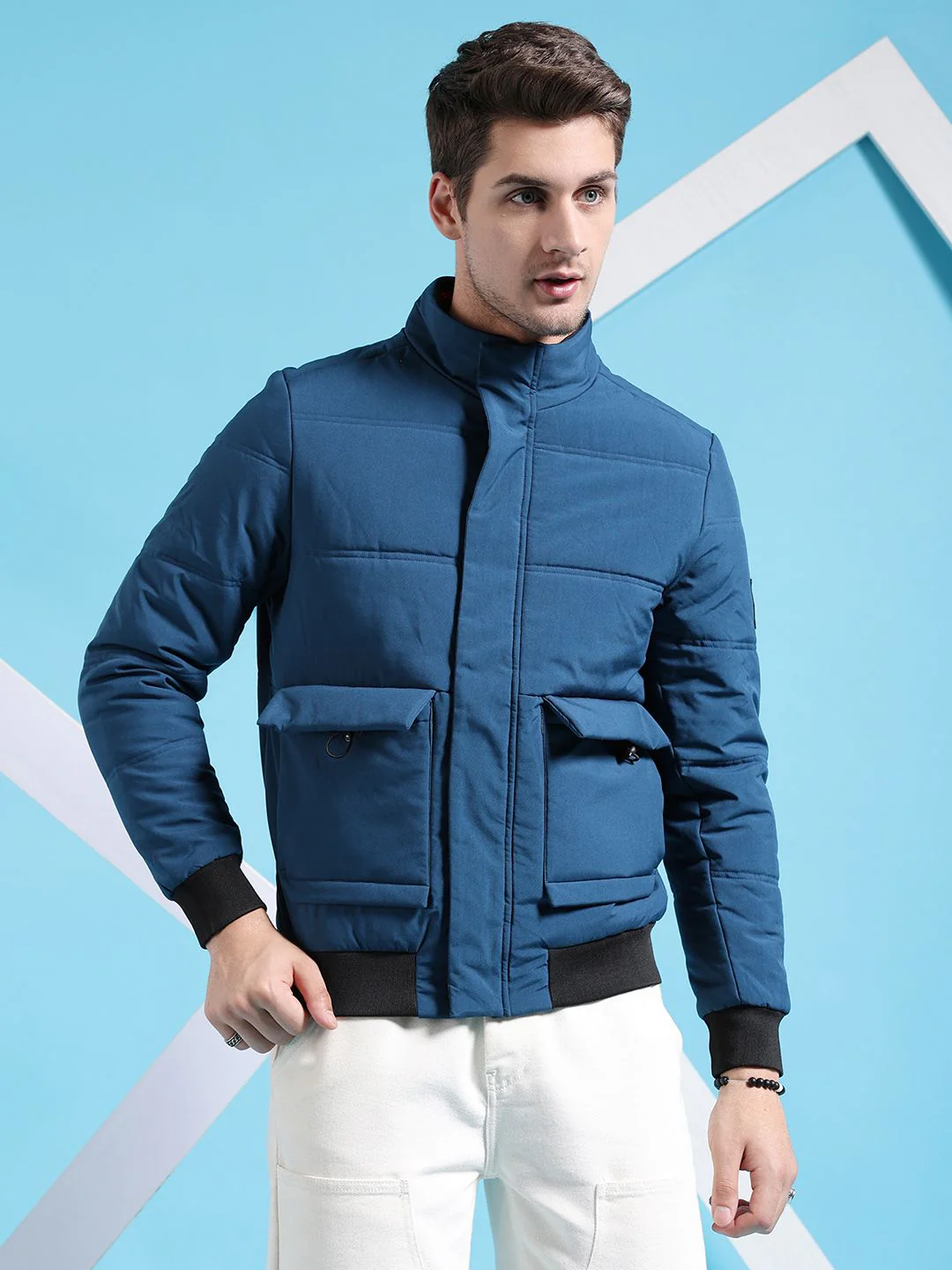 The Indian Garage Co Men Regular Fit Padded Bomber Jacket - Image 3