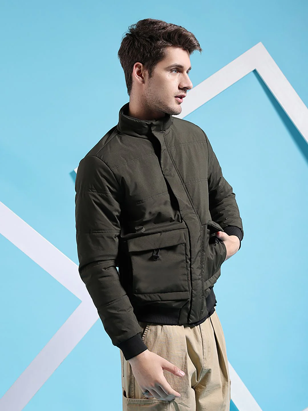 The Indian Garage Co Men Regular Fit Padded Bomber Jacket - Image 3