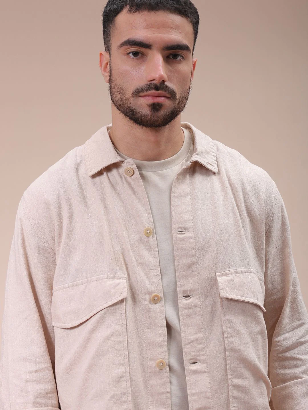 The Indian Garage Co Men Regular Fit Solid Double Flap Pocket Resortwear Overshirt - Image 2