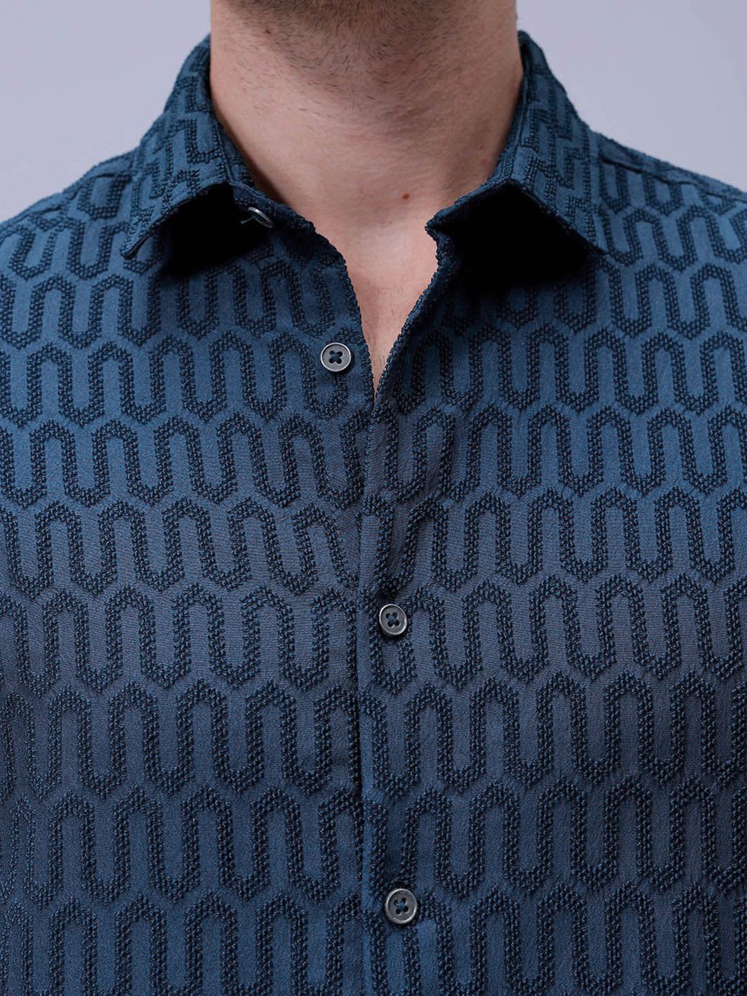 The Indian Garage Co Men Regular Fit Textured Jacquard Resortwear Shirt - Image 3