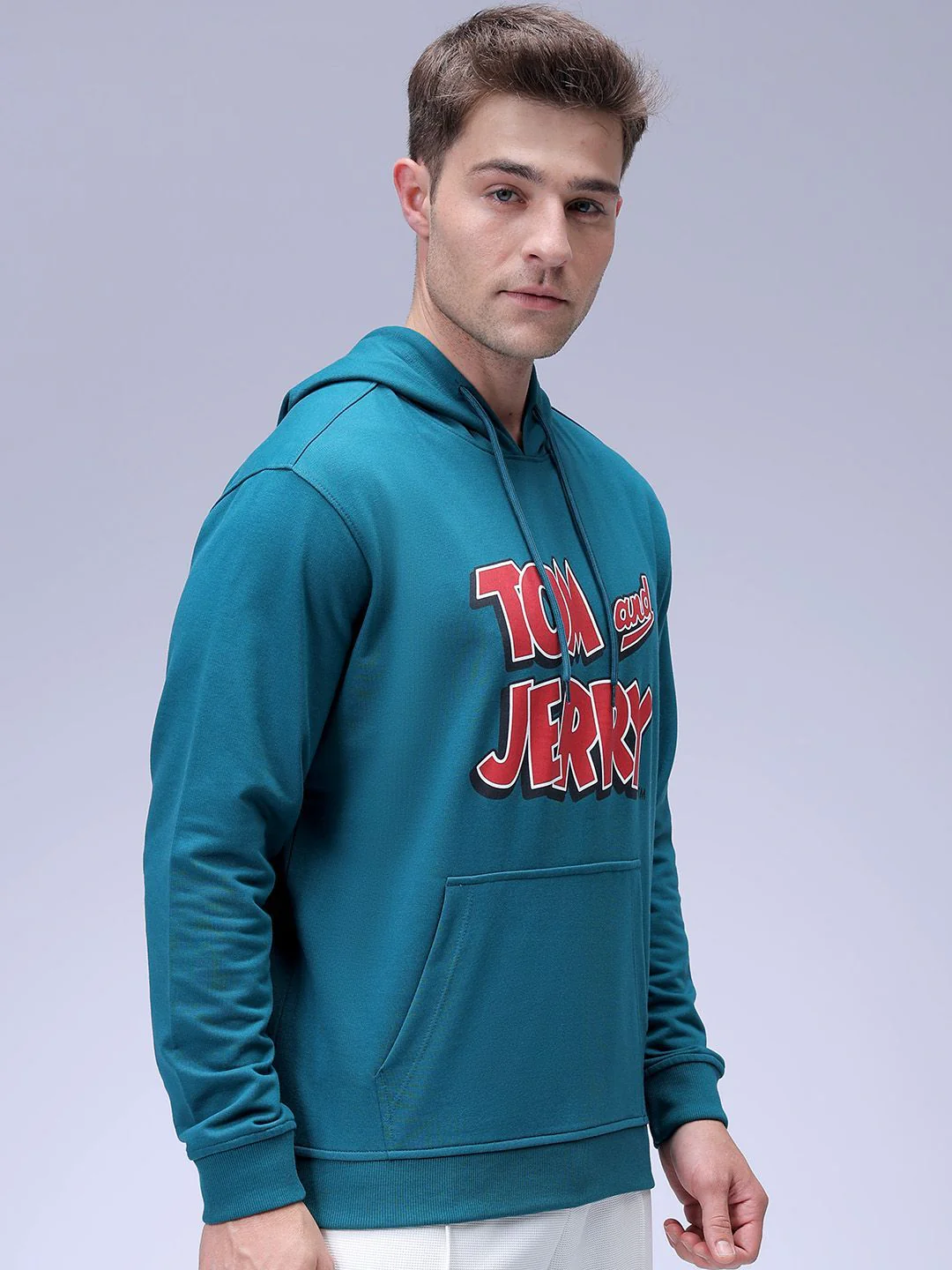 The Indian Garage Co Men Regular Fit Tom & Jerry Printed Overhead Hooded Sweatshirt - Image 5