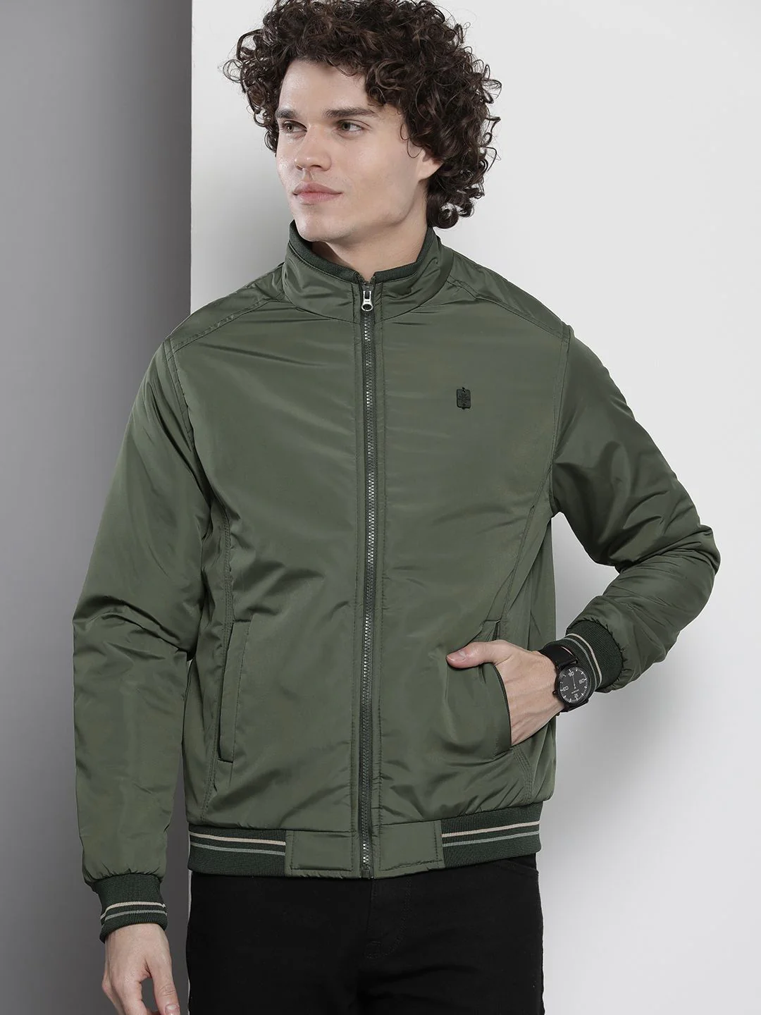 The Indian Garage Co Men Regular Fit Zip-Front Bomber Jacket - Image 3